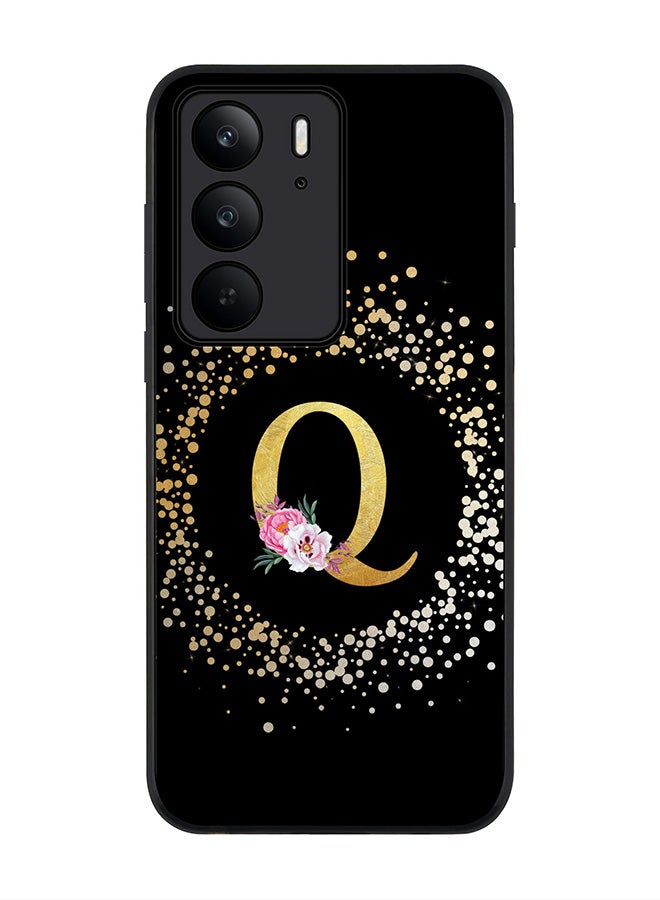 For Realme C75x / C75 4G Case,Slim fit Camera Protection, Shockproof Thin Phone cover  - Custom Monogram Floral - Q ( Black )